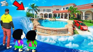 Franklin Shinchan And Pinchan Surprised By New Water Floating Mansion in GTA 5 [upl. by Kumler]