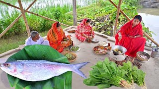 ইলিশ মাছের মালাইকারি সাথে ইলিশ মাছের মাথা দিয়ে পালং শাকের ঘন্ট রান্না  ilish fish recipe [upl. by Etti]