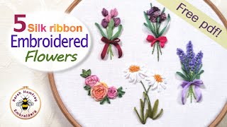 Silk ribbon embroidery tutorial with full instructions and free design pdf for you to stitch [upl. by Mervin]