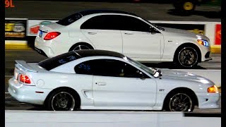 Mercedes E43 AMG vs American Muscle Cars Drag Racing Chicago Raceway [upl. by Mendelsohn]