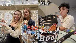 SURPRISING EACHOTHER WITH SPOOKY BASKETS  DIY basket shopping decorating Unlimited budget [upl. by Yoj]