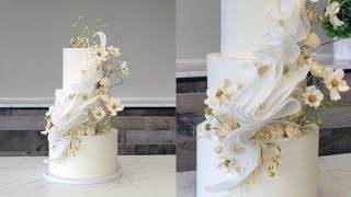 MODERN ART Inspired Wafer Paper Wave Cake with Wildflowers  Bridal Expo Demo Cake  Modern Cakes [upl. by Nyllewell168]