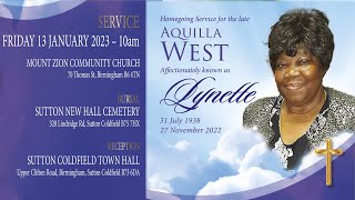 Celebration service for Aquilla Lynnette West [upl. by Merceer614]