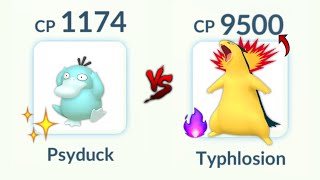 1174 CP Shiny PSYDUCK vs 9500 CP Shadow TYPHLOSION Family in Pokemon GO [upl. by Enomor724]