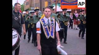 NORTHERN IRELAND ORANGEMEN STAGE MARCH IN BELFAST [upl. by Goldfarb]