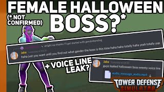 Female Halloween Boss  Voice Line leak  Tower Defense Simulator Roblox [upl. by Nellahs]