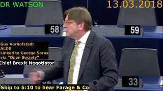 13032018 VERHOFSTADT GETS DEMOLISHED BY BREXIT MEPs  FARAGE JAMES ATKINSON [upl. by Muryh110]