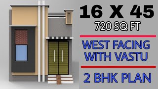 1645 house plan  West Facing  Vastu  720 sqft house plan  2BHK [upl. by Llenyt298]