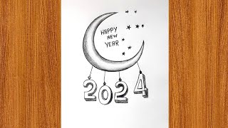 Happy New year drawing 2024  new year drawing pencil sketch tutorial  new year drawing 2024 [upl. by Rachel]