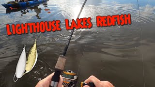 Kayak Fishing Redfish Trip In Lighthouse Lakes With Adolph Gold Spoon fishing [upl. by Sorensen]