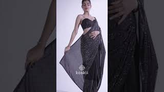 Koskiis Taara Collection UltraGlam Black Swarovski SemiCrepe Designer Saree [upl. by Madalena]