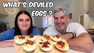 Brits Make DEVILED EGGS For The First Time What are Deviled Eggs  deviledeggs dressedeggs [upl. by Alisen562]