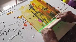 Abstract painting  Just using rubber Squeegee  Acrylics  Demonstration [upl. by Coffin938]