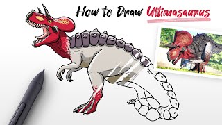 How to Draw Ultimasaurus trex hybrid dinosaur from Jurassic World Easy Step by Step [upl. by Ojyllek]