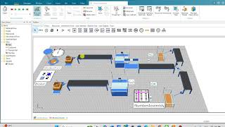 Tecnomatix Plant Simulation  Sample program assembly station 3D [upl. by Ahsekat]