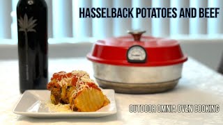 HASSELBACK spinoff POTATOES AND BEEF  OMNIA OVEN OUTDOOR COOKING [upl. by Arrek]