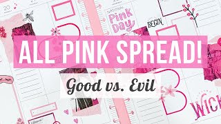 Plan With Me  Big Happy Planner  All Pink Spread  Good vs Evil  Villains Stickers  June 2022 [upl. by Joice]