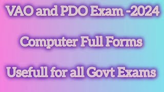 Computer Full Forms for all government exams VAO and PDO Group B Group C PC PSIExam 2024 [upl. by Araht]