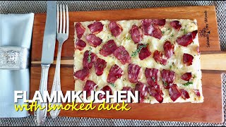 Flammkuchen with Magret de Canard Fumé  Smoked Duck Breast [upl. by Conlee]