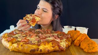 DOMINOS MEATLOVERS PIZZA amp SPICY CHICKEN NUGGETS  MUKBANG  ASMR  EATING SOUNDS [upl. by Mcwilliams154]