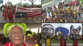 Indígenas protestam em Brasília contra Marco Temporal  AFP [upl. by Ennis]