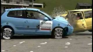 Volkwagen Polo 9N Vs Volkwagen Golf MkI Frontal Offset Impact DEKRA Crash Test [upl. by Pavkovic]