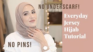 Everyday Jersey Hijab Tutorial  NO Pins NO Under Scarf [upl. by Notsirhc]