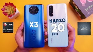 POCO X3 vs Narzo 20 Pro Speed Test 732G vs G95 ⚡ [upl. by Darda]