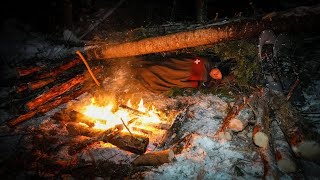 Survival Shelter in Deep Snow  Wool Blanket Below Freezing [upl. by Elna]