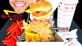 INNOUT BURGER ANIMAL STYLE FRIES CHEESEBURGER HOT FRIES EATING SHOW MOUTH SOUNDS NO TALKING [upl. by Ayaros832]