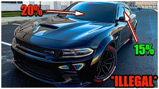 EXTREMELY ILLEGAL 20 TINT FRONT WINDSHIELD on DODGE CHARGER 392 SCAT PACK I CANNOT SEE [upl. by Lipps]