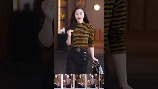 New autumn and winter styles fashionable and elegant striped printed bottoming shirts halfhig [upl. by Daryle]