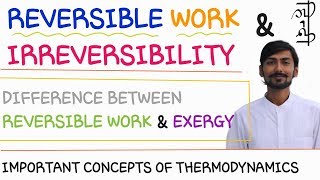 HINDI REVERSIBLE WORK amp IRREVERSIBILITY REVERSIBLE WORK vs EXERGY KEY CONCEPTS OF THERMODYNAMICS [upl. by Lanoil260]