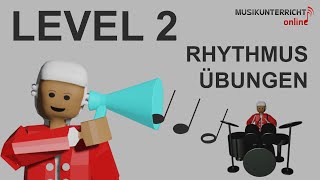 Rhythmusübungen Level 2 Viertel halbe und ganze Noten  Gehörbildung Lektion 2 [upl. by Shaddock502]