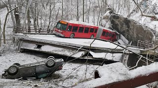 Bridge collapses drops city bus into Pittsburgh ravine [upl. by Gilbertson]