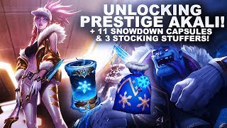 UNLOCKING PRESTIGE AKALI  11 SNOWDOWN CAPSULES amp 3 STOCKING STUFFERS  League of Legends [upl. by Nevs]