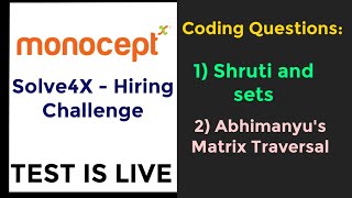 Coding Questions asked in Monocept Solve4xHiring Challenge for Freshers [upl. by Liss]