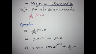 REGLA DE DIFERENCIACION DERIVADA DE UNA CONSTANTE [upl. by Anegal399]