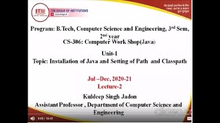 CS306 COMPUTER WORKSHOP JAVA INSTALLATION OF JAVA AND SETTING OF PATH AND CLASSPATH BTECH II YEAR [upl. by Gainor]