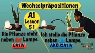 A1 Lesson 51  German grammar Wechselpräpositionen  twocase prepositions  Dativ oder Akkusativ [upl. by Einram]