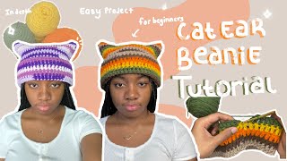 Crochet Cat Beanie Tutorial for Beginners  Easy Projects [upl. by Eifos]