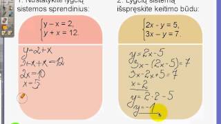 Lygčių sistemos sprendimas keitimo būdu [upl. by Ebocaj933]