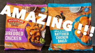 Aldi Roosters Salt amp Pepper Battered Chicken Balls  Aldi Roosters Tikka Shredded Chicken Review [upl. by Jump470]