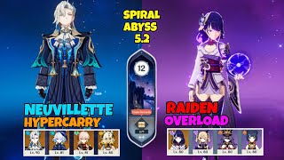 F2P C0 Neuvillette Hypercarry amp C0 Raiden OverloadSpiral Abyss 52  Genshin Impact Mobile [upl. by Yttocs]