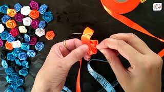 How to make Mini Roses with Satin Ribbon 🌹 Hair Accessory 1  Easy amp Simple Step by step Tutorial [upl. by Eidua267]