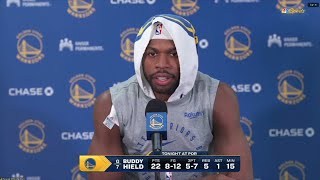 PostGame  Buddy Hield speaks after his debut in Warriors win over Trail Blazers in season opener [upl. by Anauj]