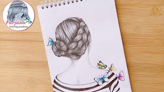 How to draw a girls backside with butterflies  Easy for BEGINNERS  step by step Pencil sketch [upl. by Nodgnal]