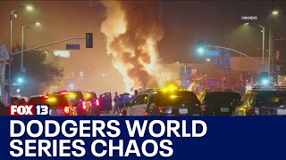 Chaos in Downtown LA after Dodgers World Series win [upl. by Hadik]