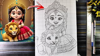 Cute Maa Durga Drawing Outline How To Draw Maa Durga Durga Thakur Drawing Full Figure [upl. by Celle760]