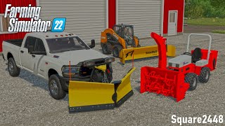 Winters HERE Prepping Plow Trucks  Snow Plows amp Salters On  FS22 Landscaping [upl. by Ilysa]